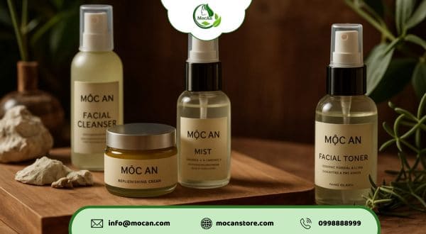 Các loại mỹ phẩm chăm sóc da thuần chay tại Mộc An, bao bì thân thiện môi trường